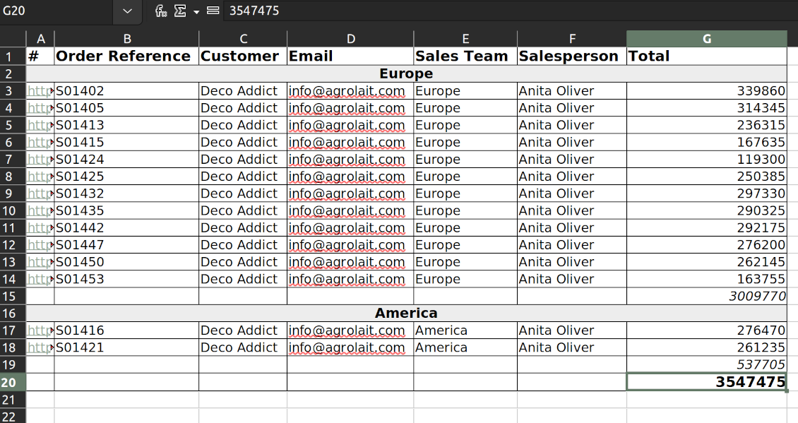 XLSX table attached to a reminder