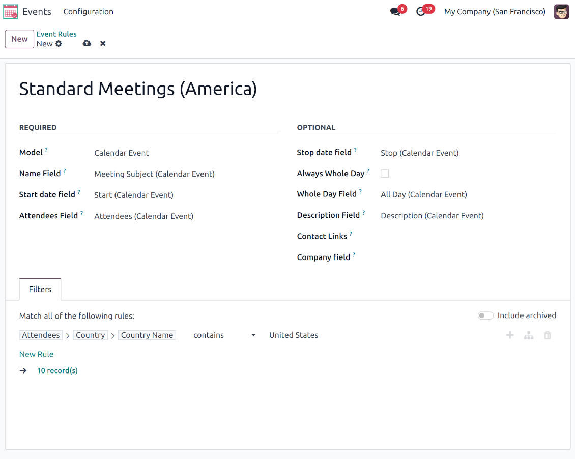 Odoo events joint calendar