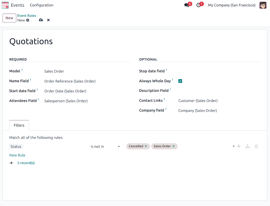 Odoo sales orders joint calendar