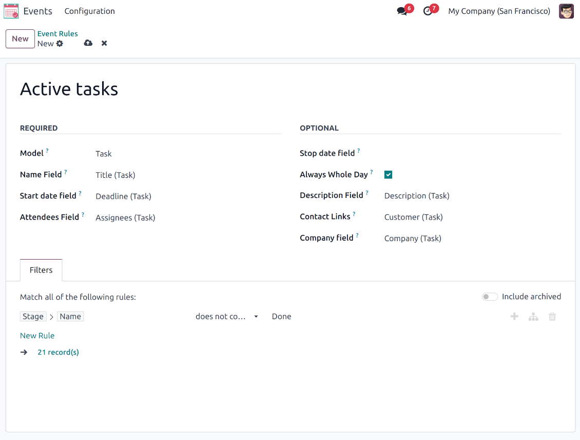 Odoo tasks shared calendar