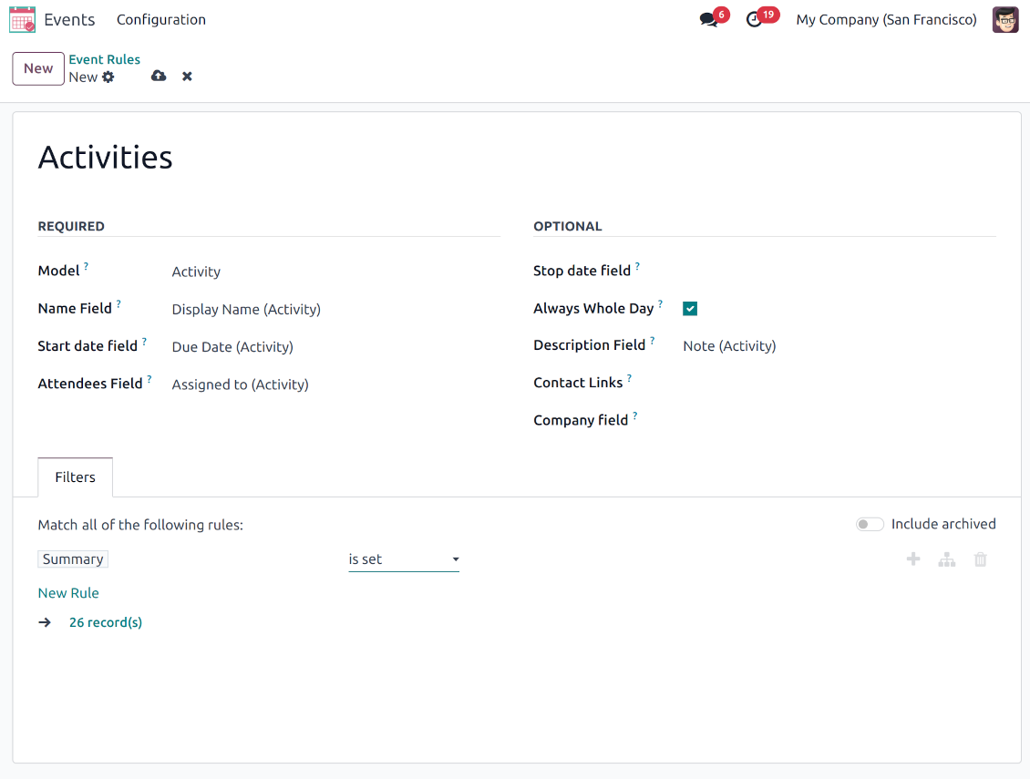 Activities shared on a single Odoo interface