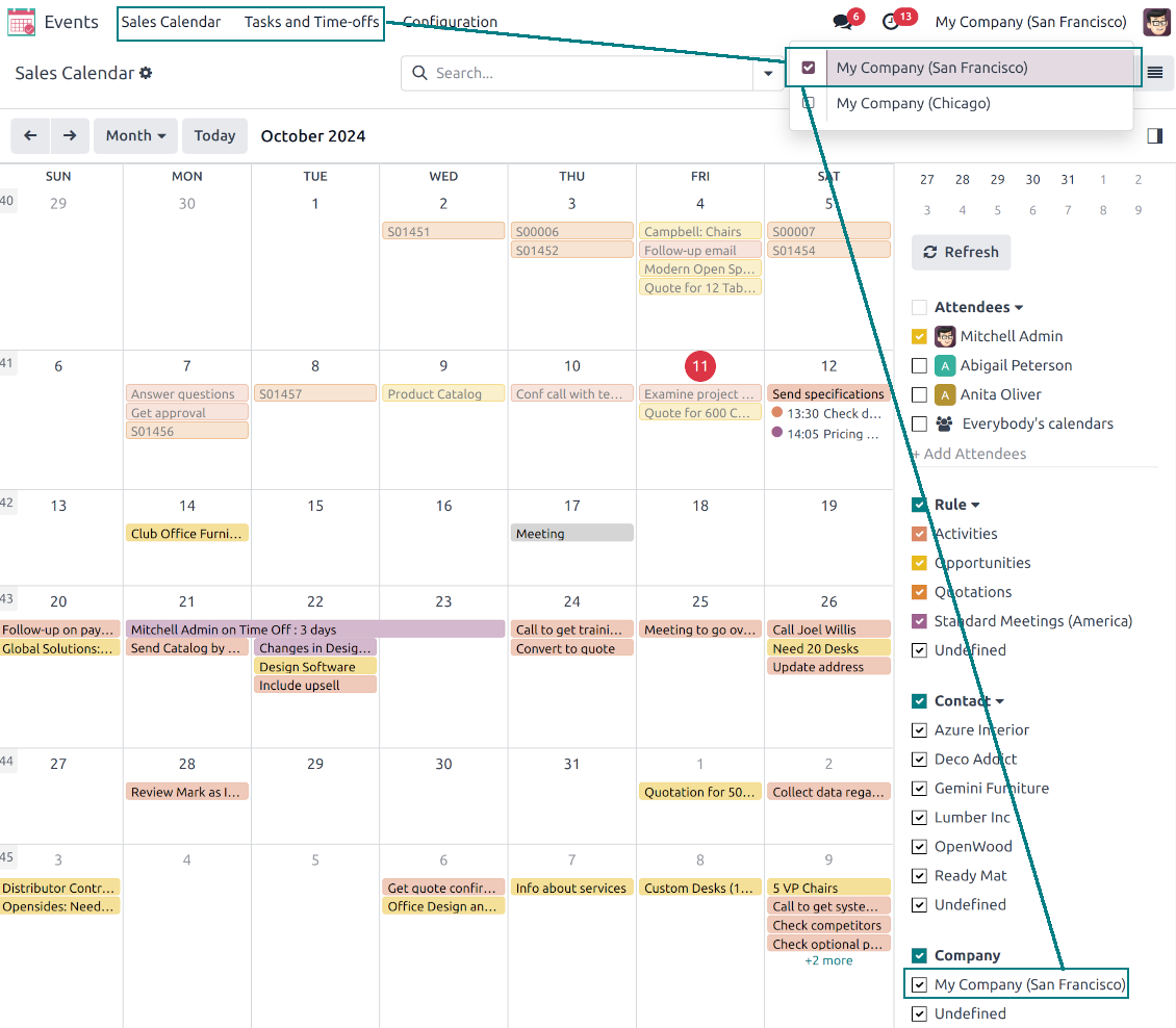 Access to joint menus and records by Odoo companies