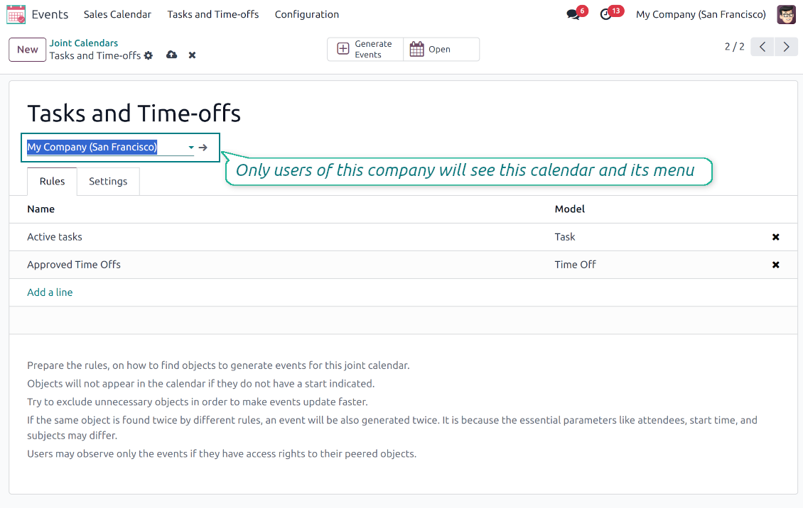 Joint calendar: multi-company environment