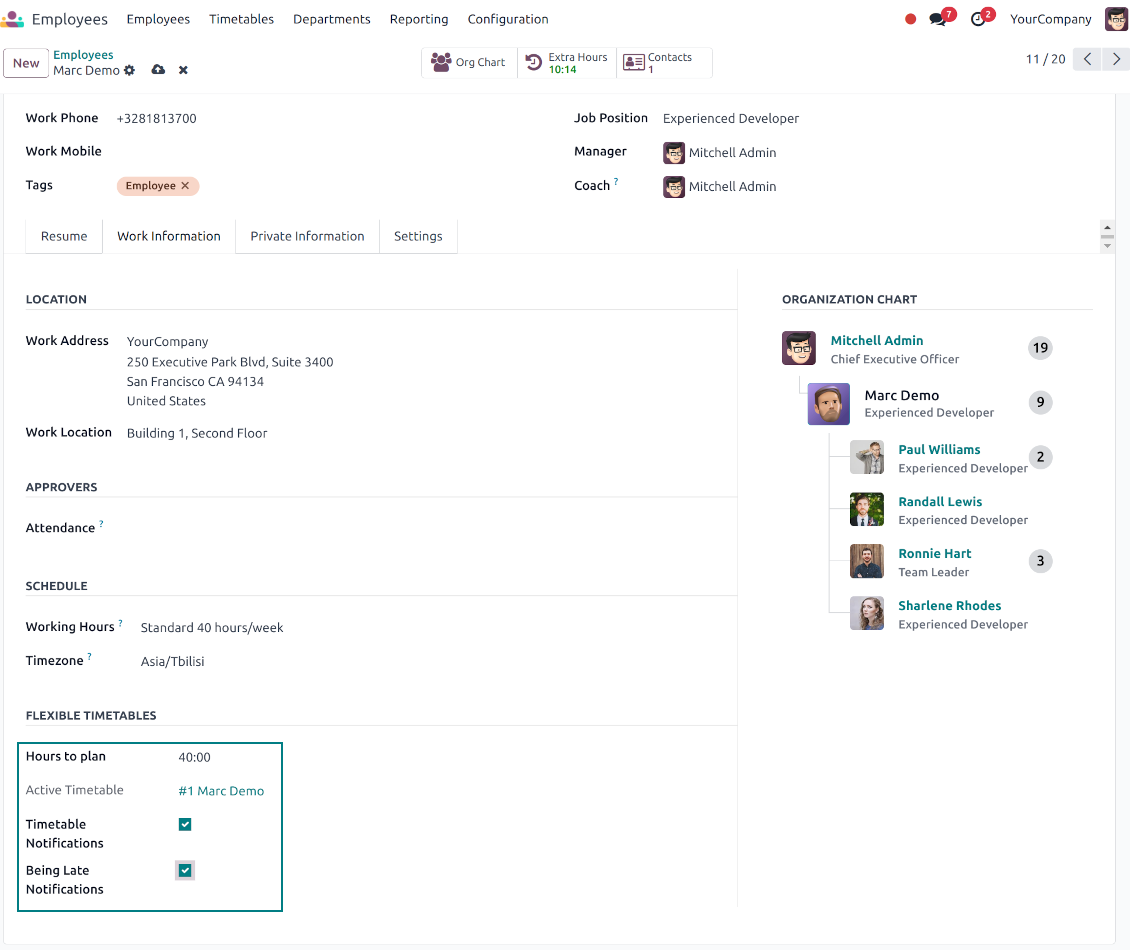 Employee shifts: Odoo settings