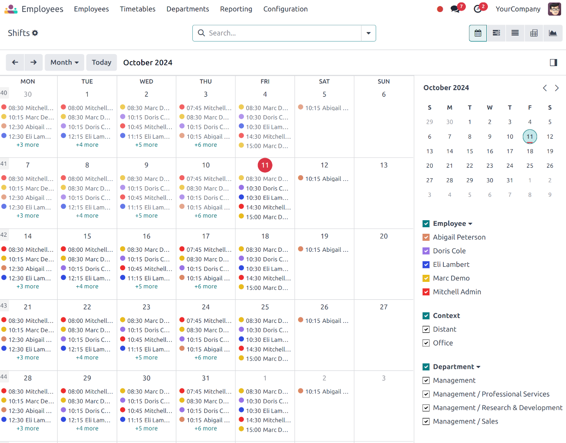 Monthly view for the working calendar