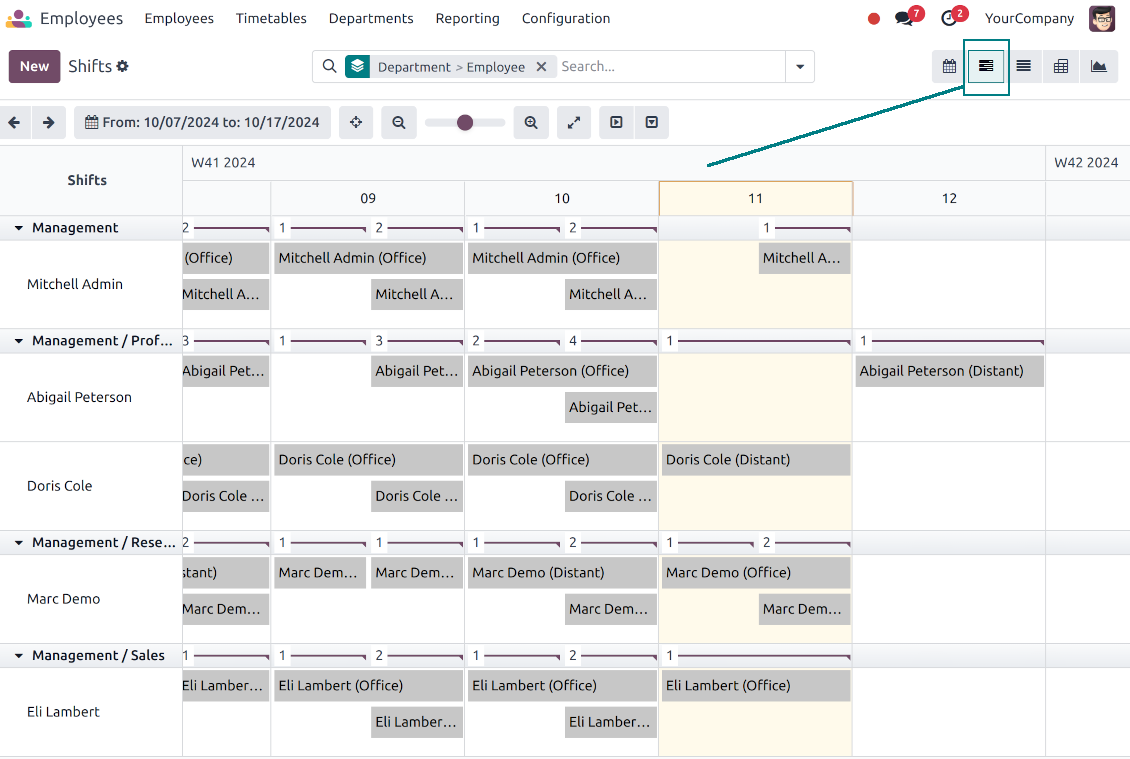 Gantt view for Odoo shifts