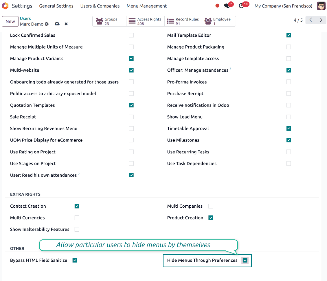 Odoo menu access rights