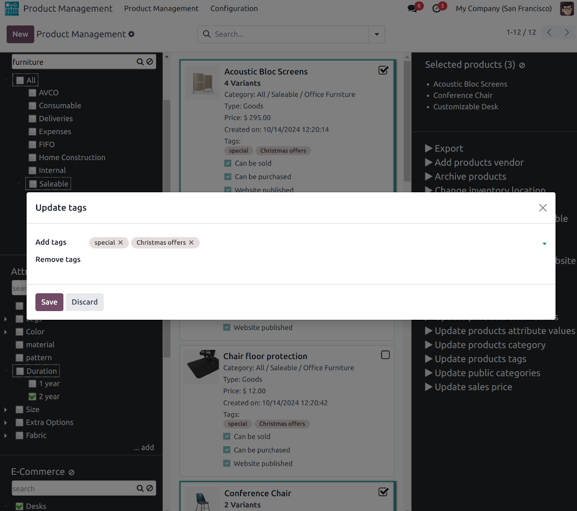 Products quick tags editing