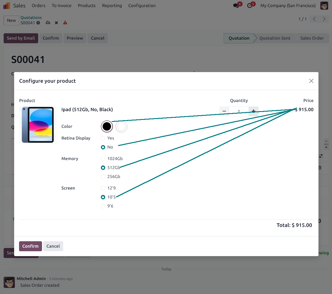 Odoo product configurator: attributes pricing