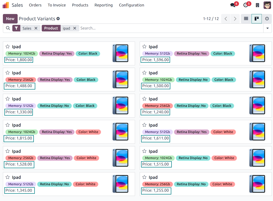 Results of product price advanced calculations
