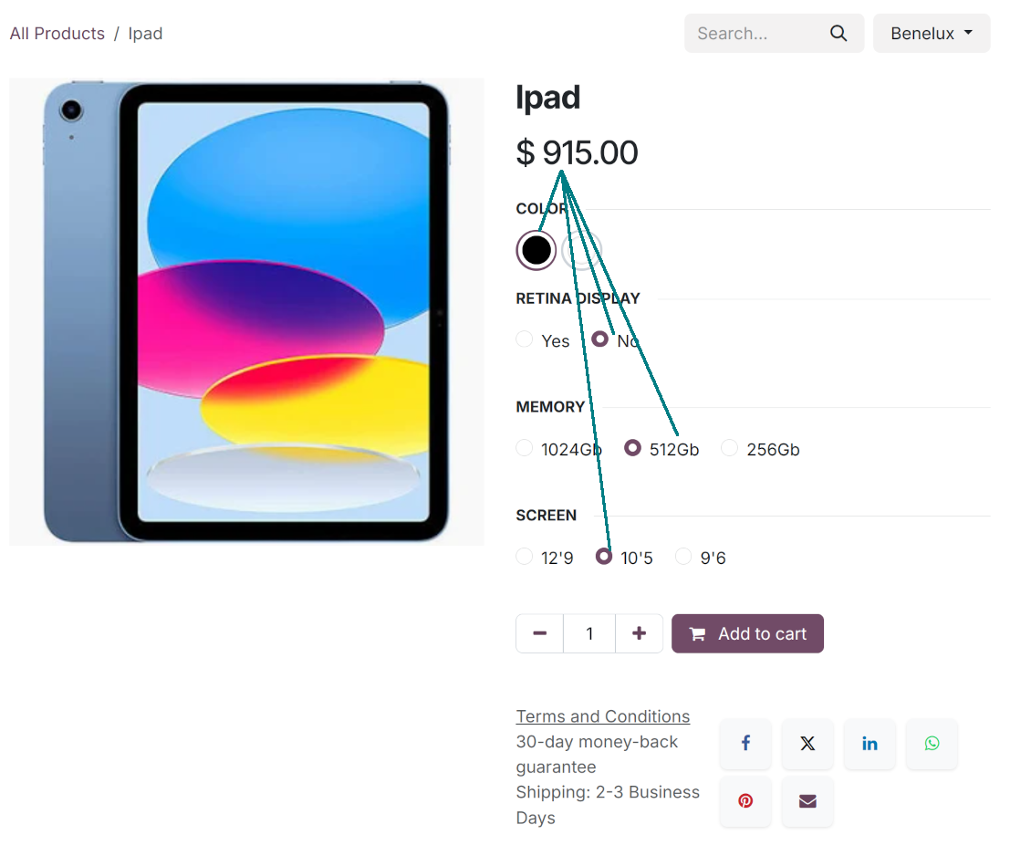 Odoo eCommerce price calculation