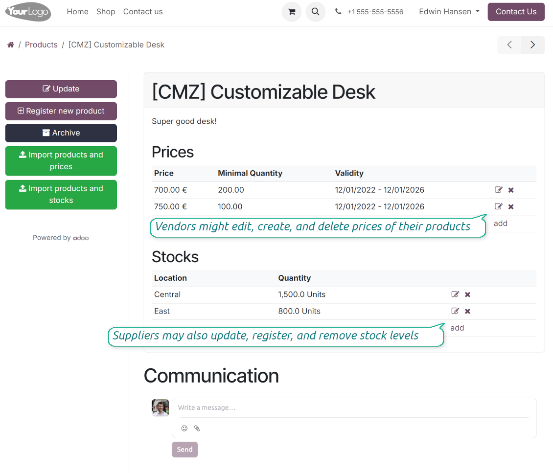 Odoo vendor portal: product card