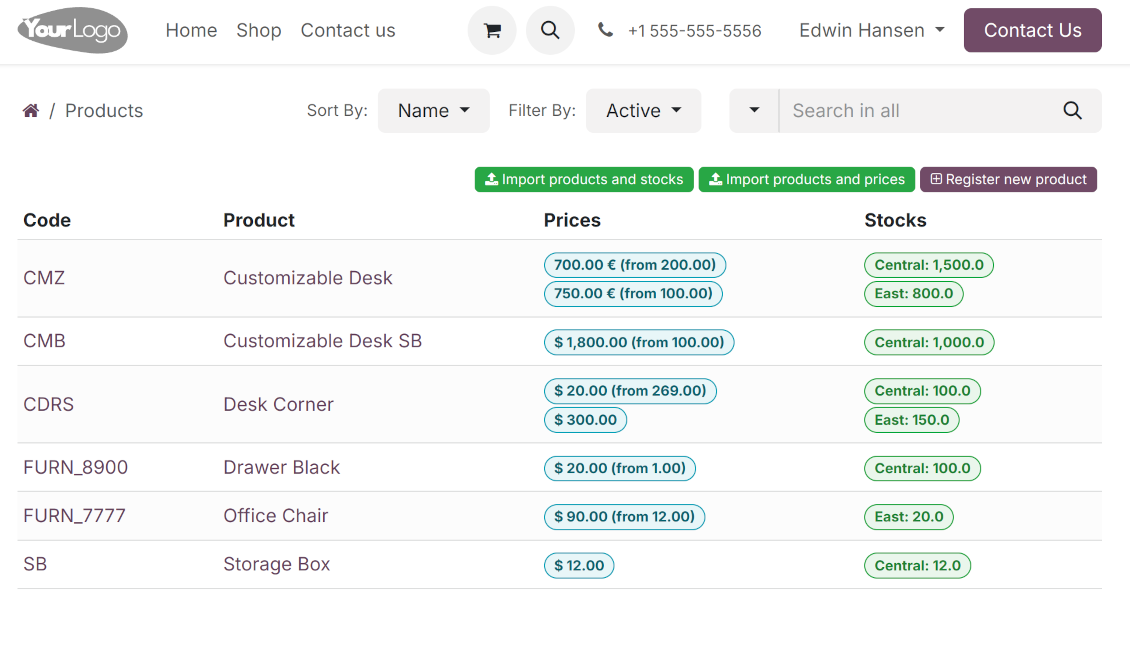 Supplier portal: products