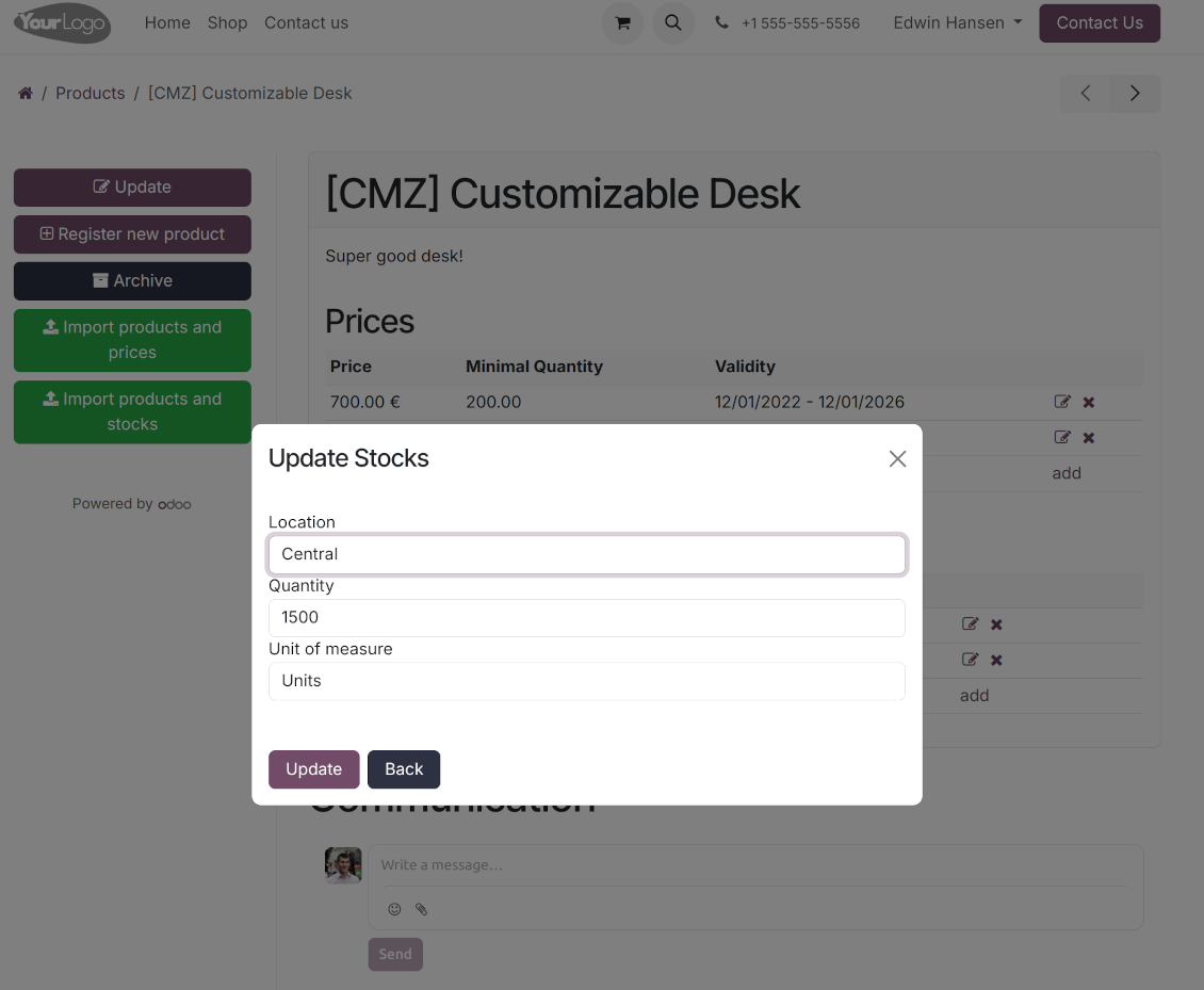 Vendors update stock levels in the portal