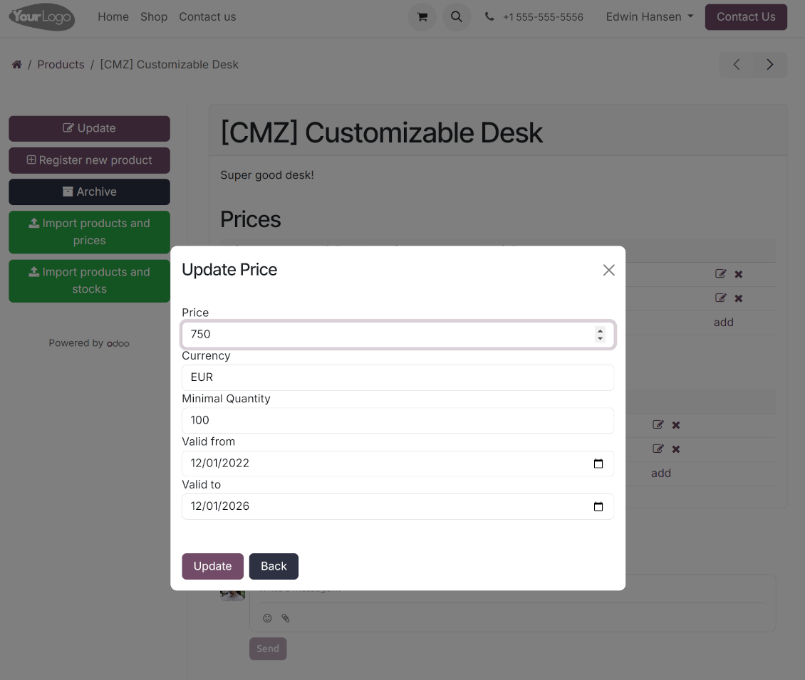 Vendors change prices in the portal