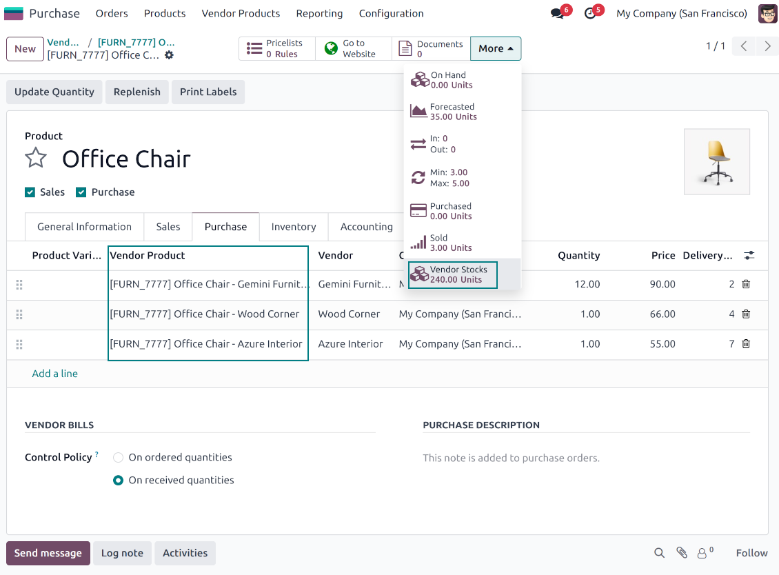 Odoo product variant: supplier inventories