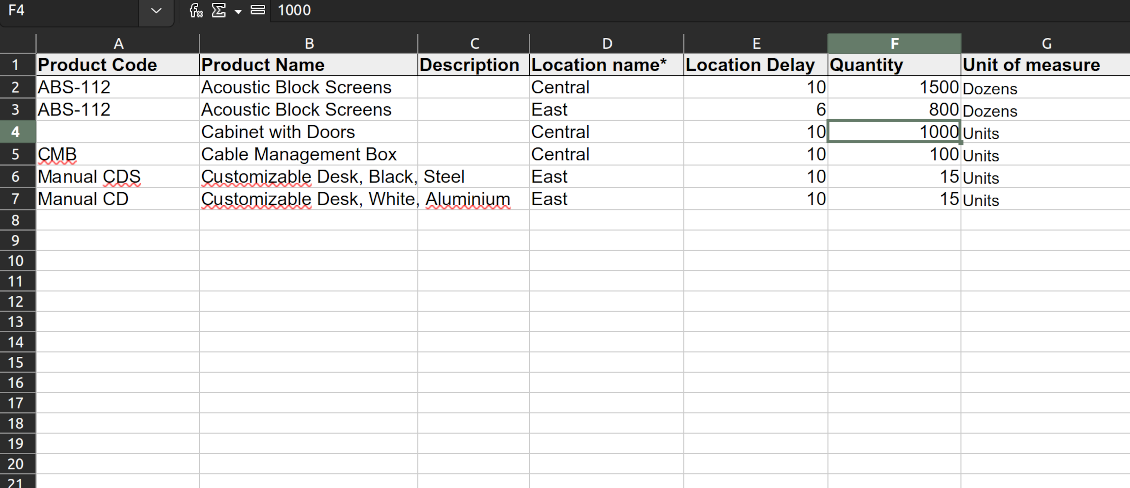XLSX to import vendor stocks