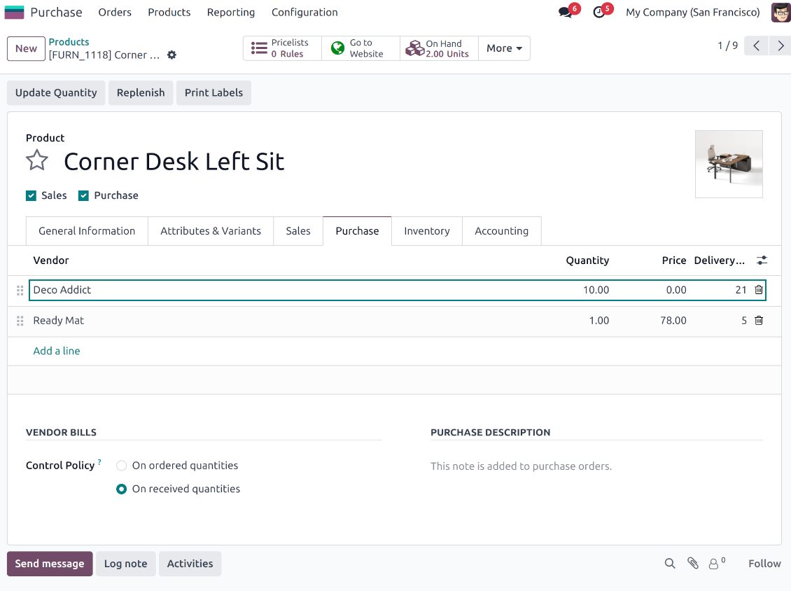 Odoo products: supplier info