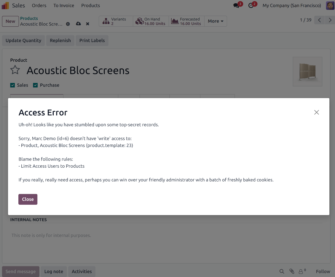 Odoo doesn't let simple users edit products