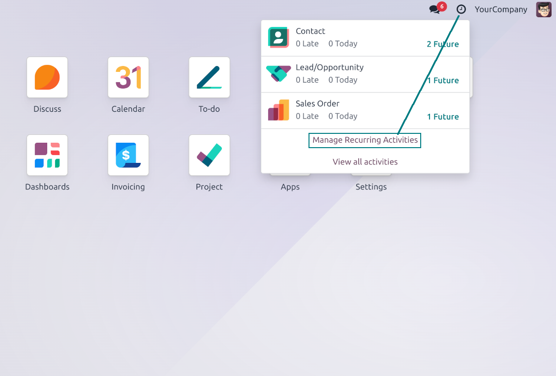 Header entry for repeated activities