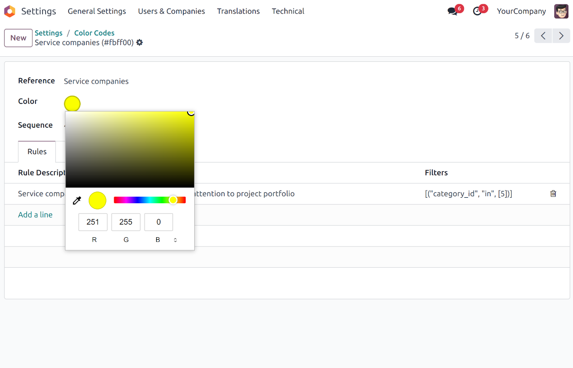Edit colors for contact codes