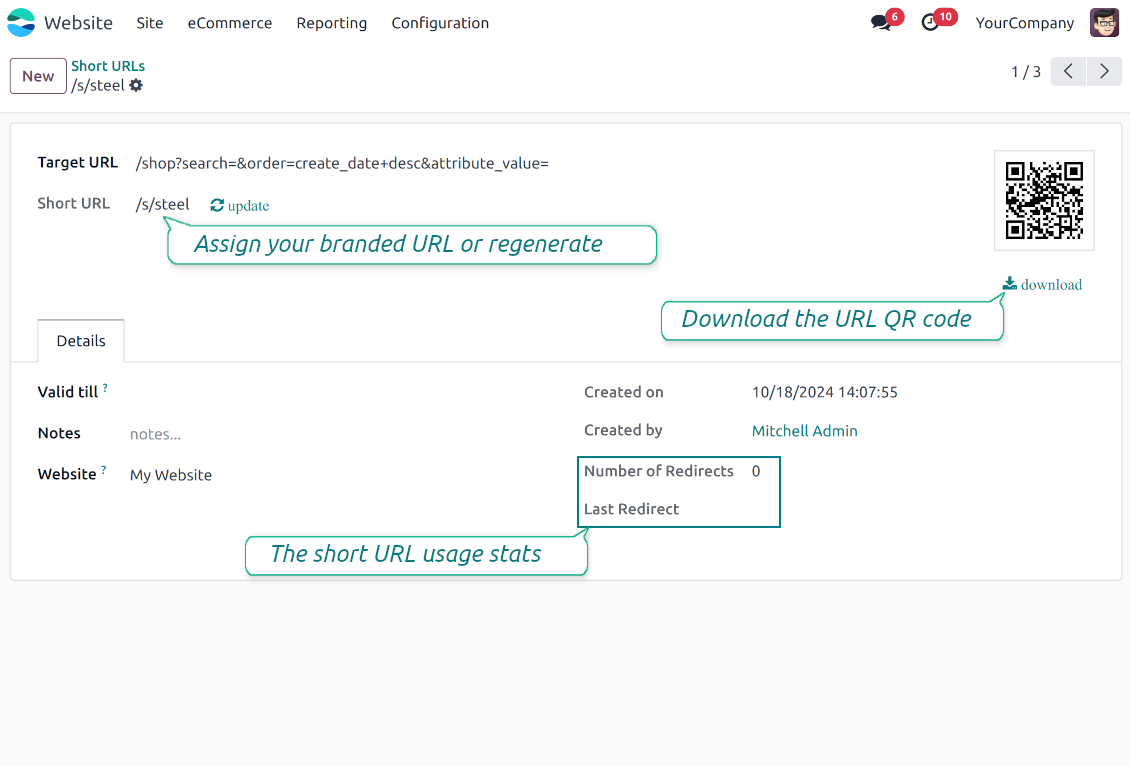 Modify Odoo's short link