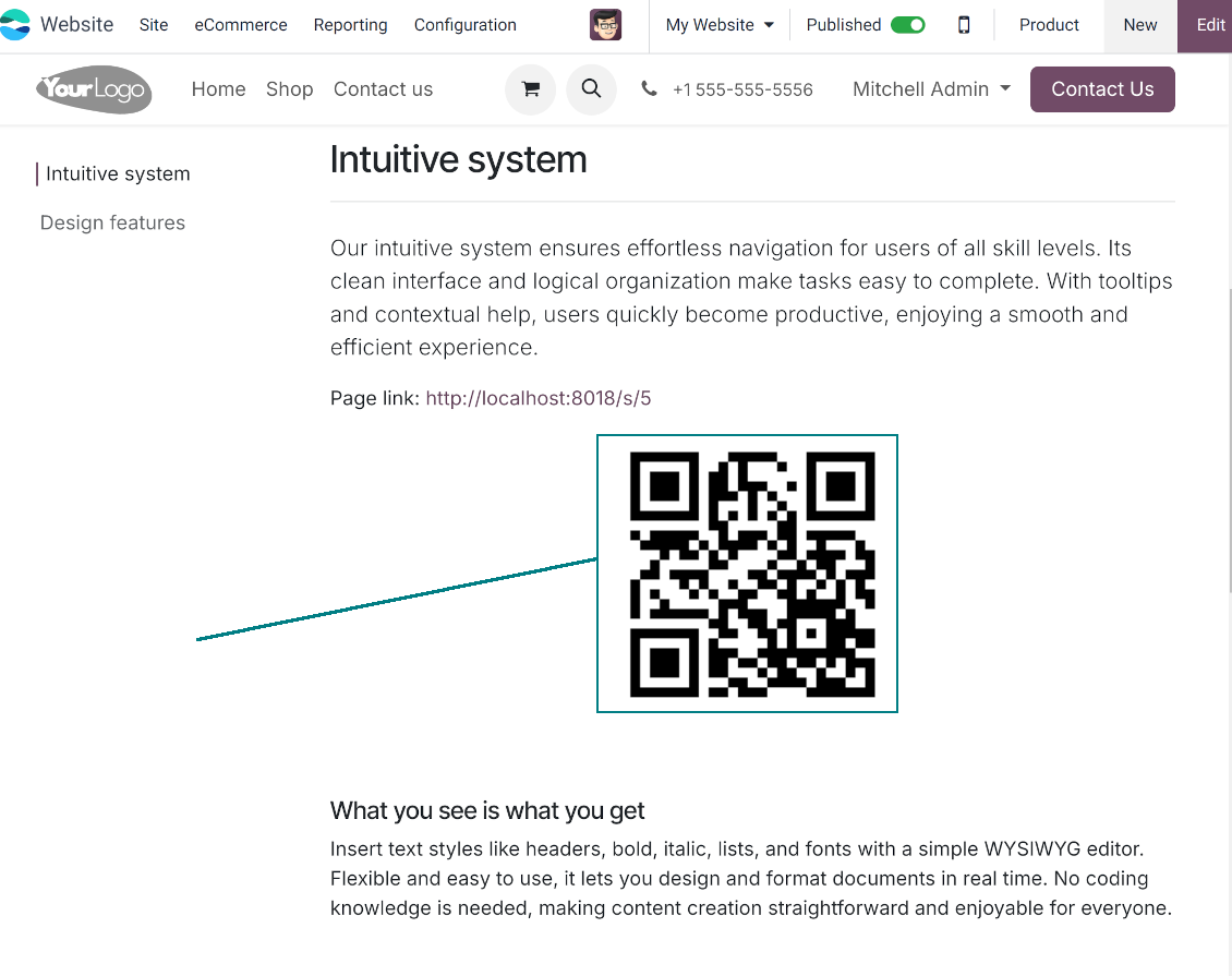 Odoo website QR codes