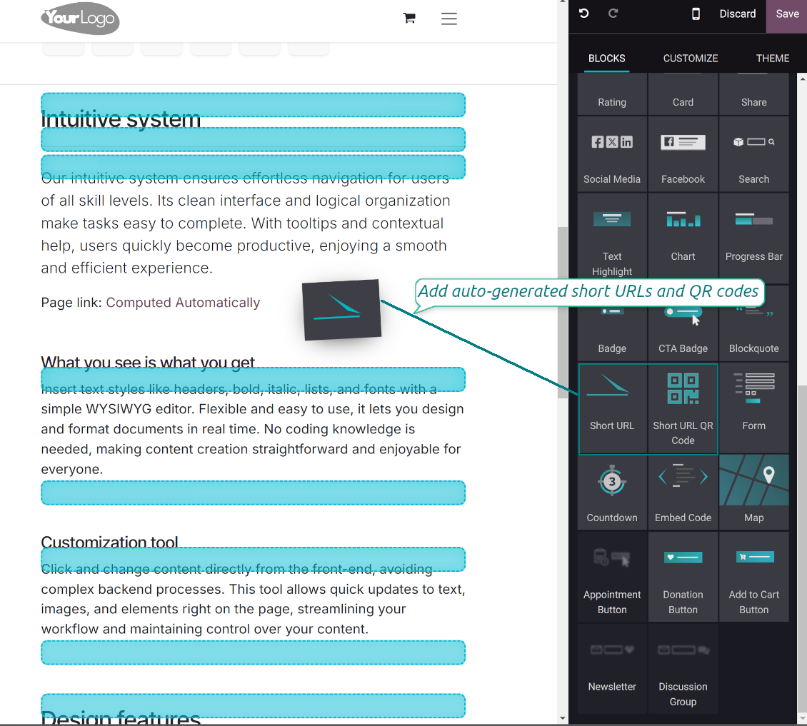 URL shortener: website snippet