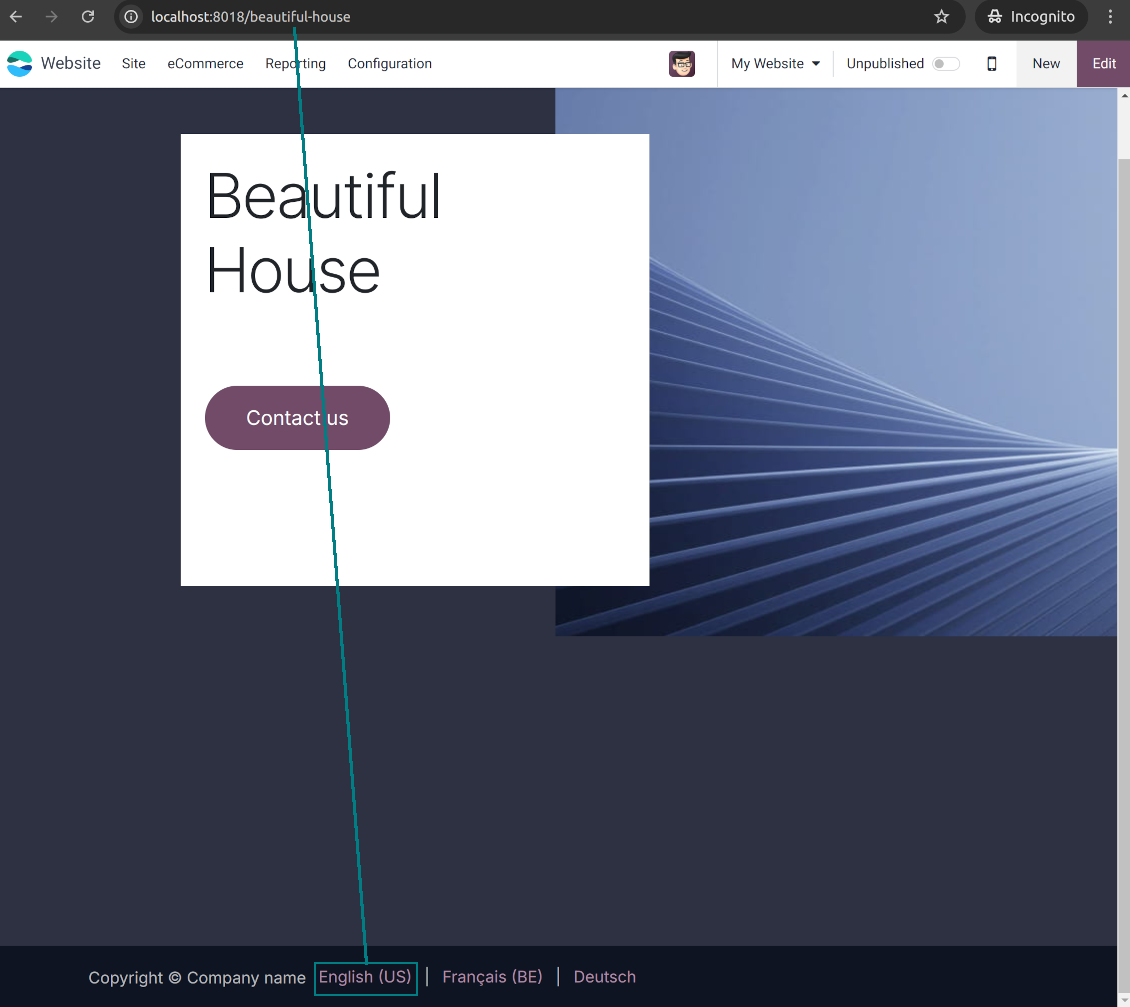 Odoo page link (default language)
