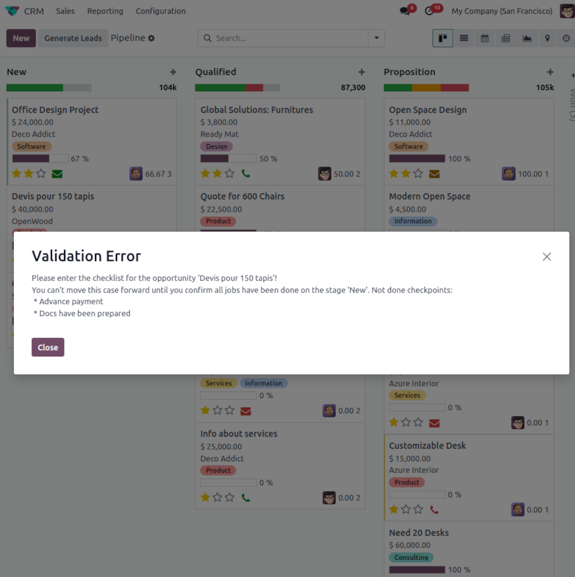 Validation error: the checklist is not approved
