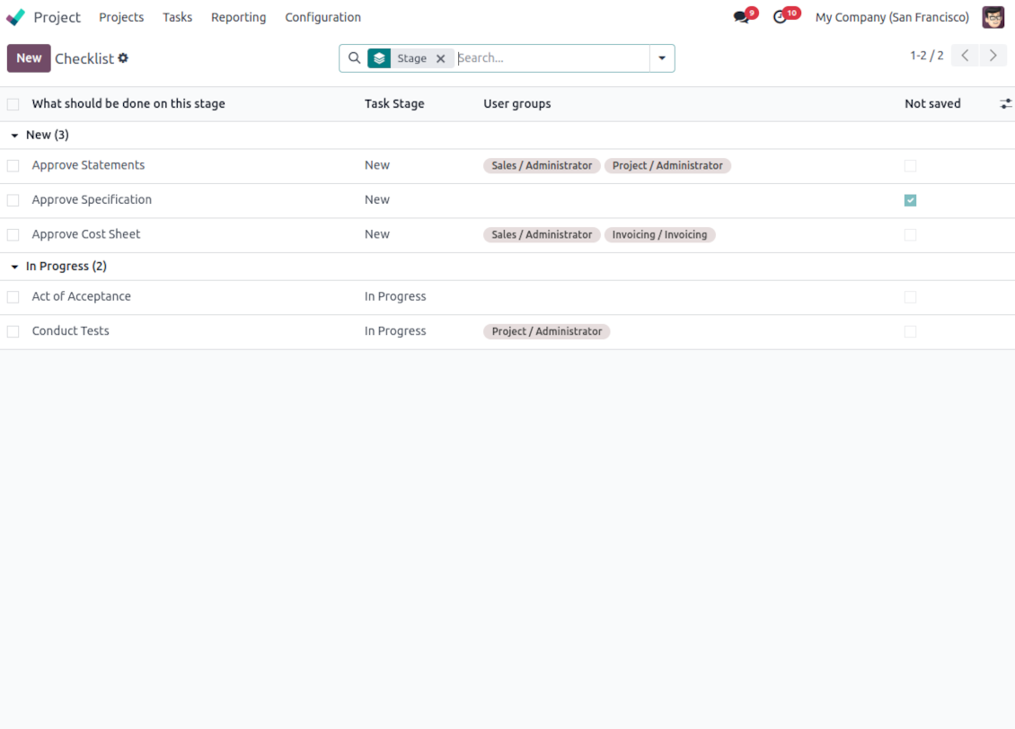 Manage project check items