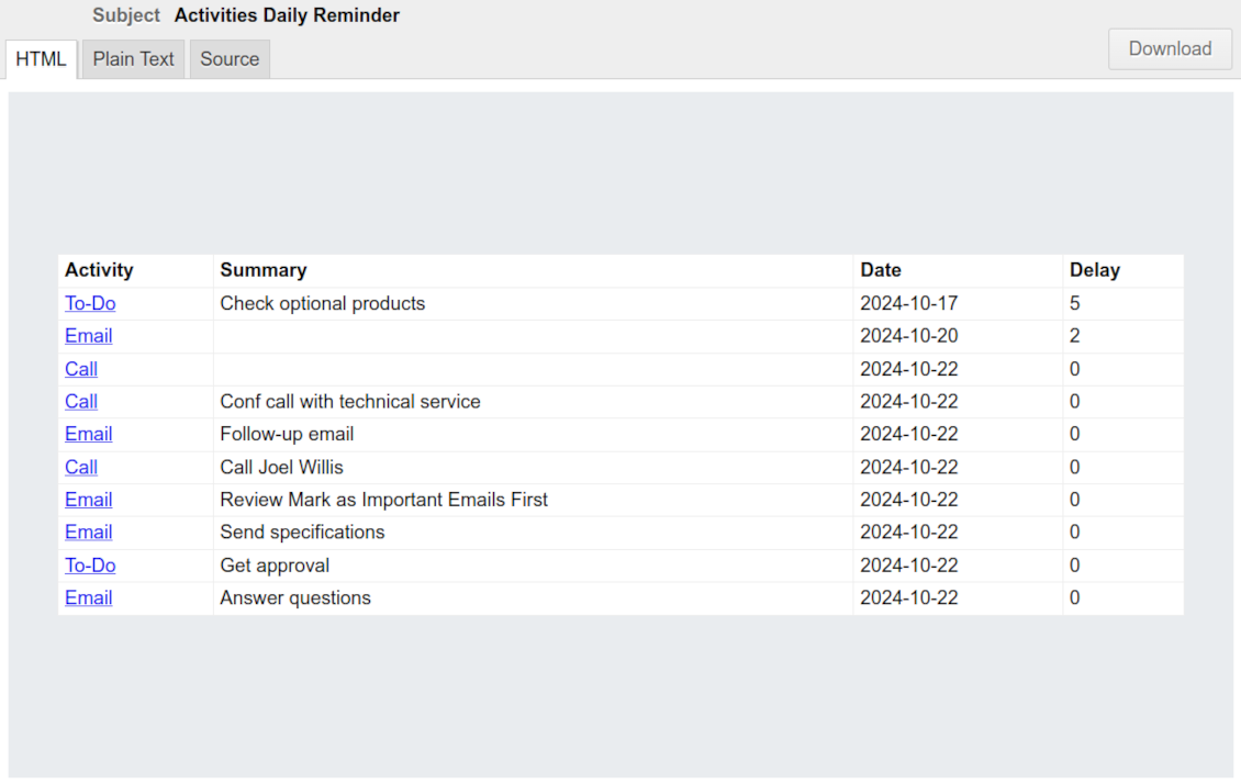 Odoo activities reminder