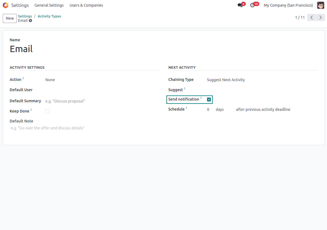 Activity types for reminders
