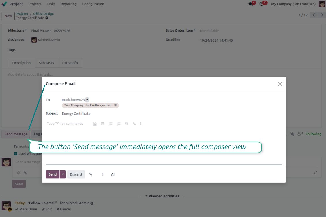 Instant access to Odoo full-featured composer