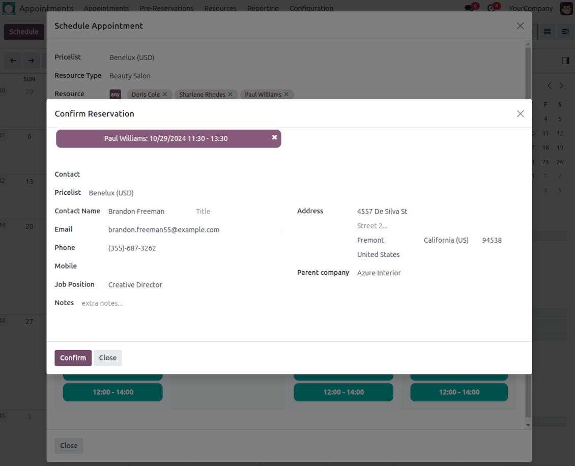 Client details for Odoo appointments