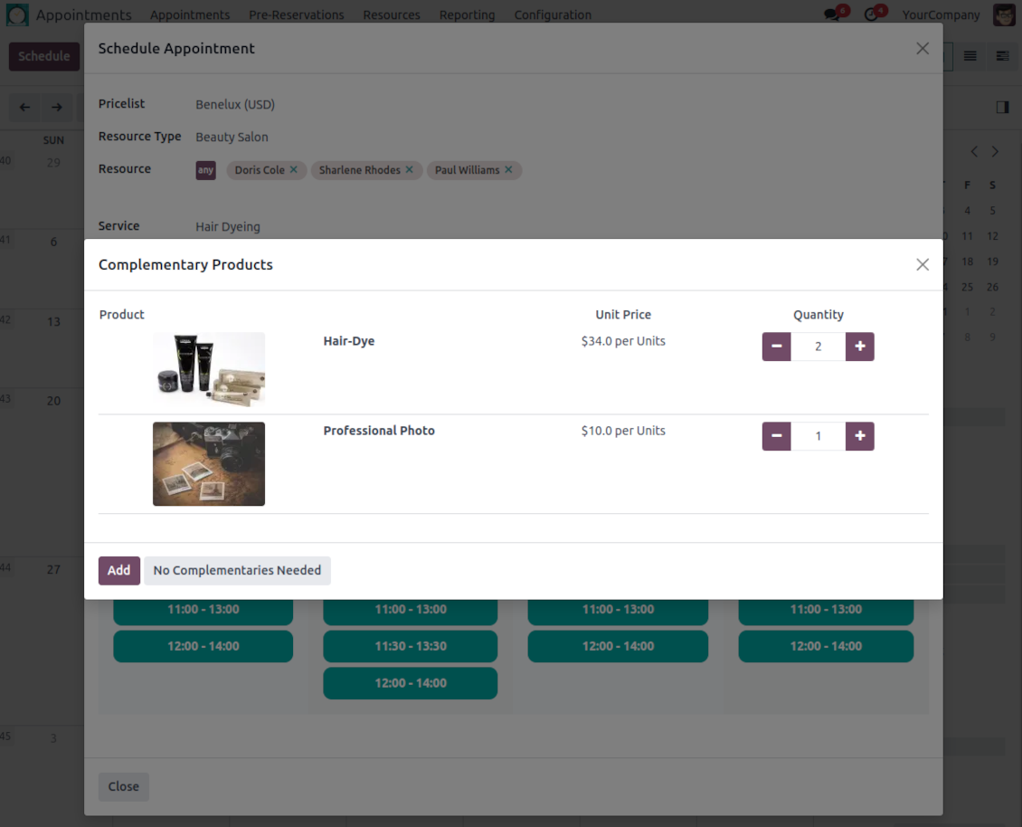 Suggested appointment products