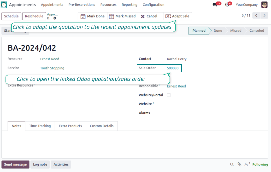 Appointment and sale order relation