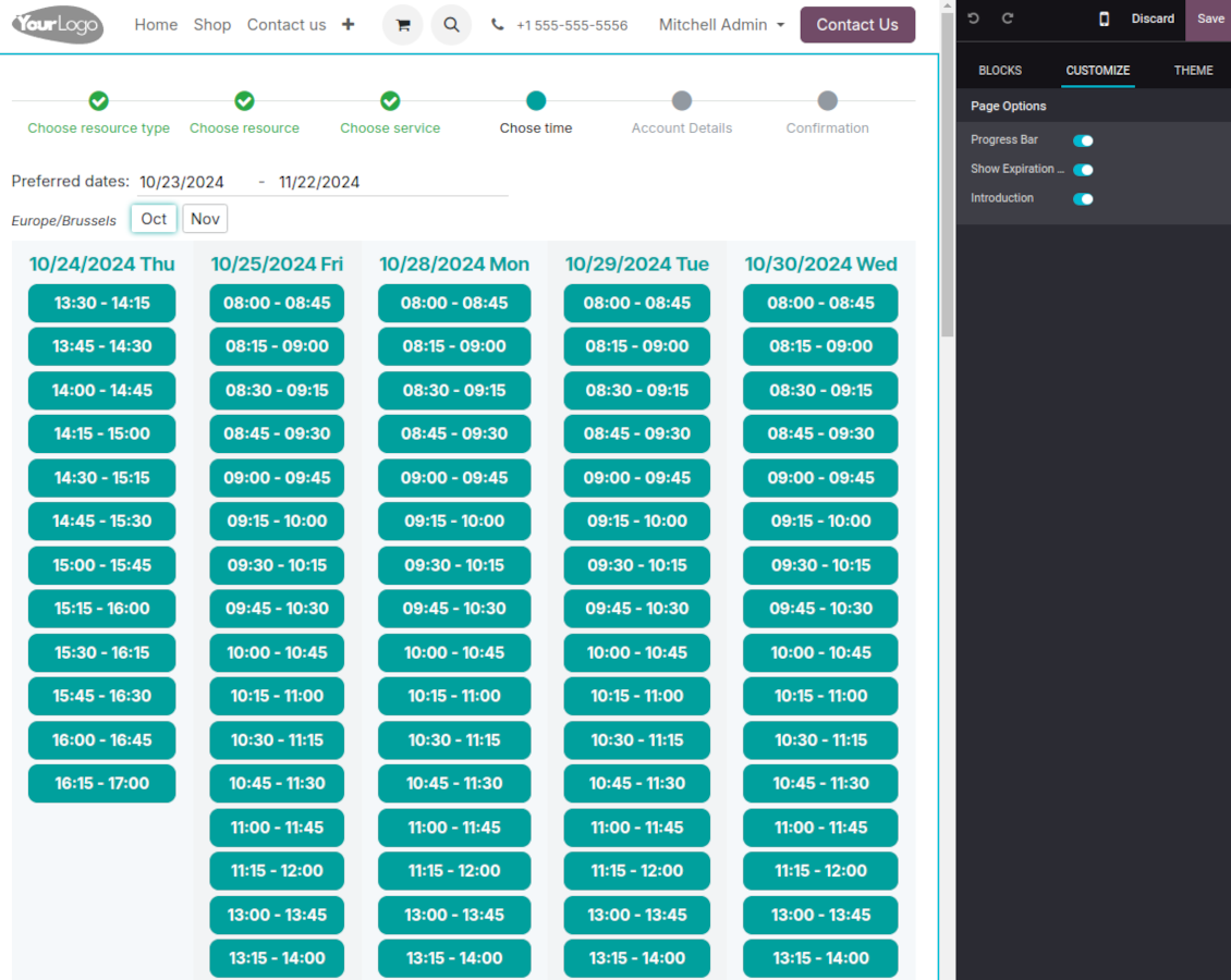 Show/hide introduction and other elements for time slots
