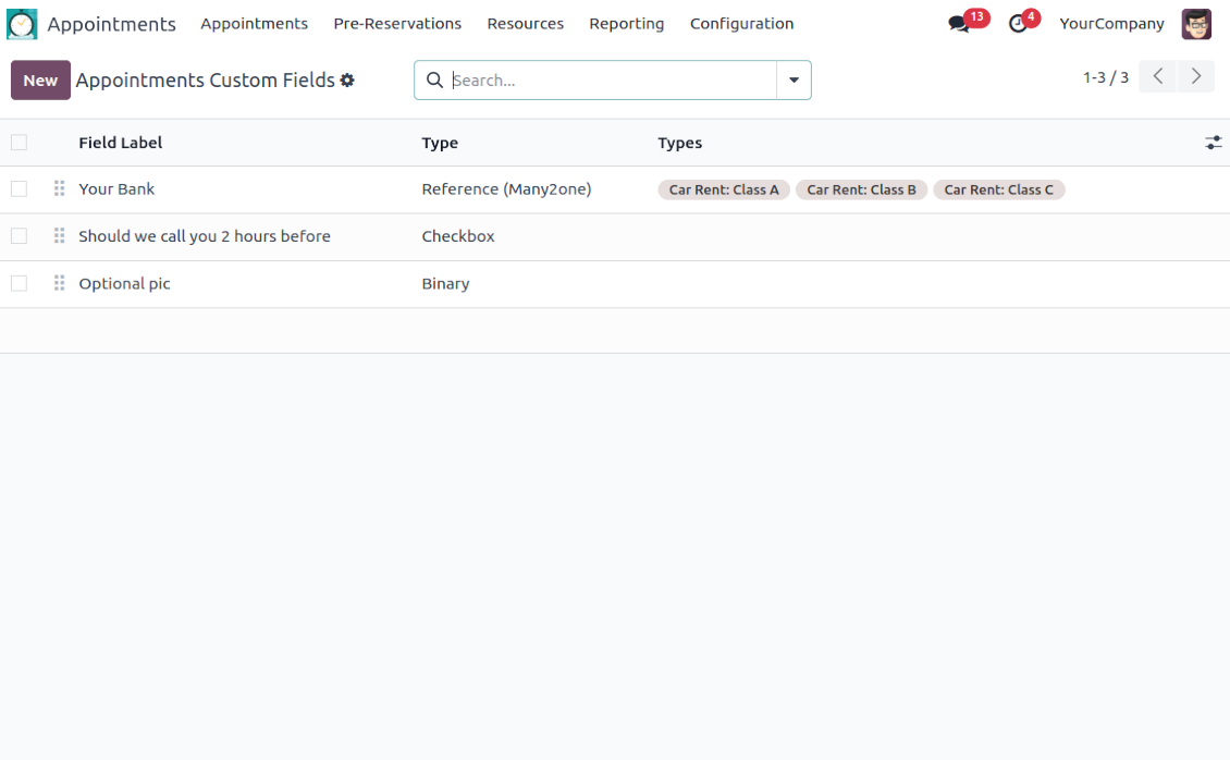 Appointment: a complete list of custom details