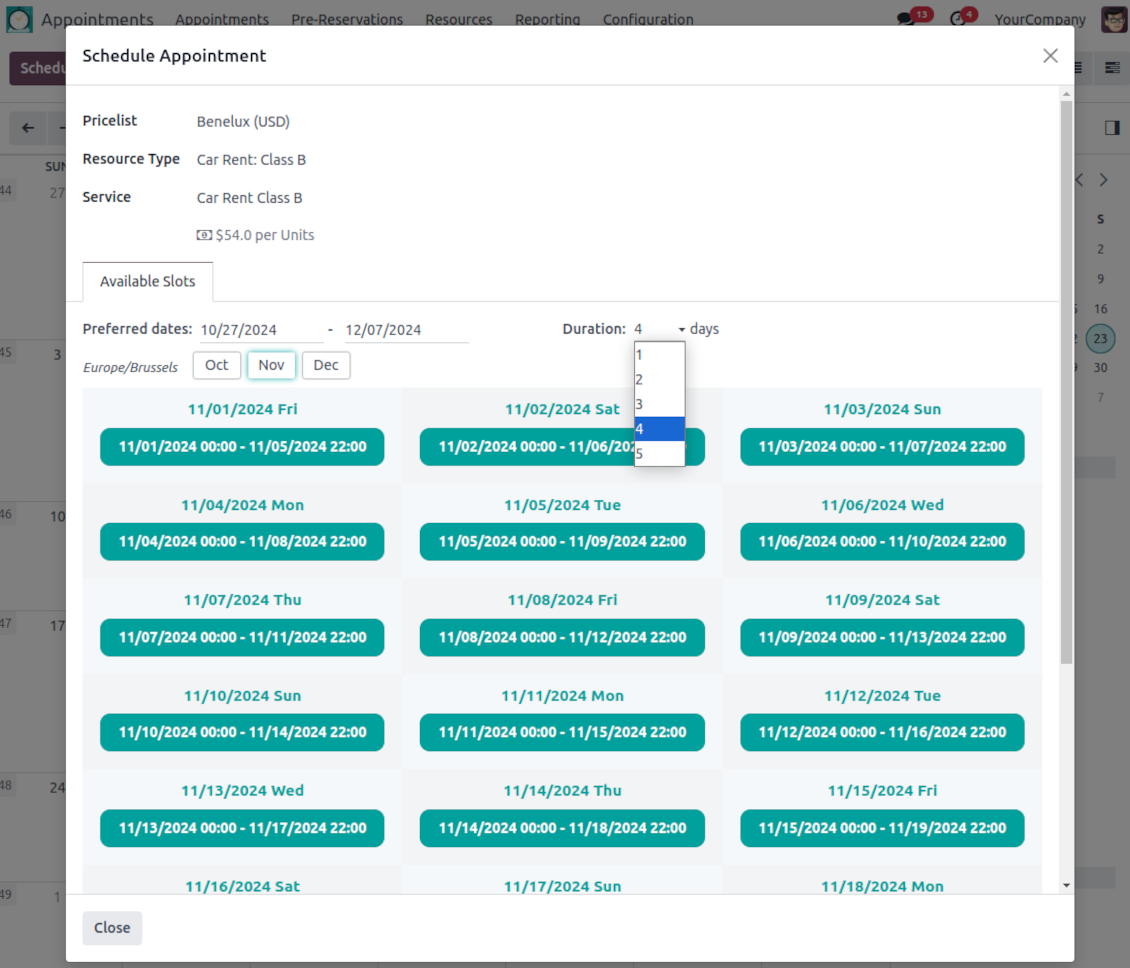 Advanced reservation settings