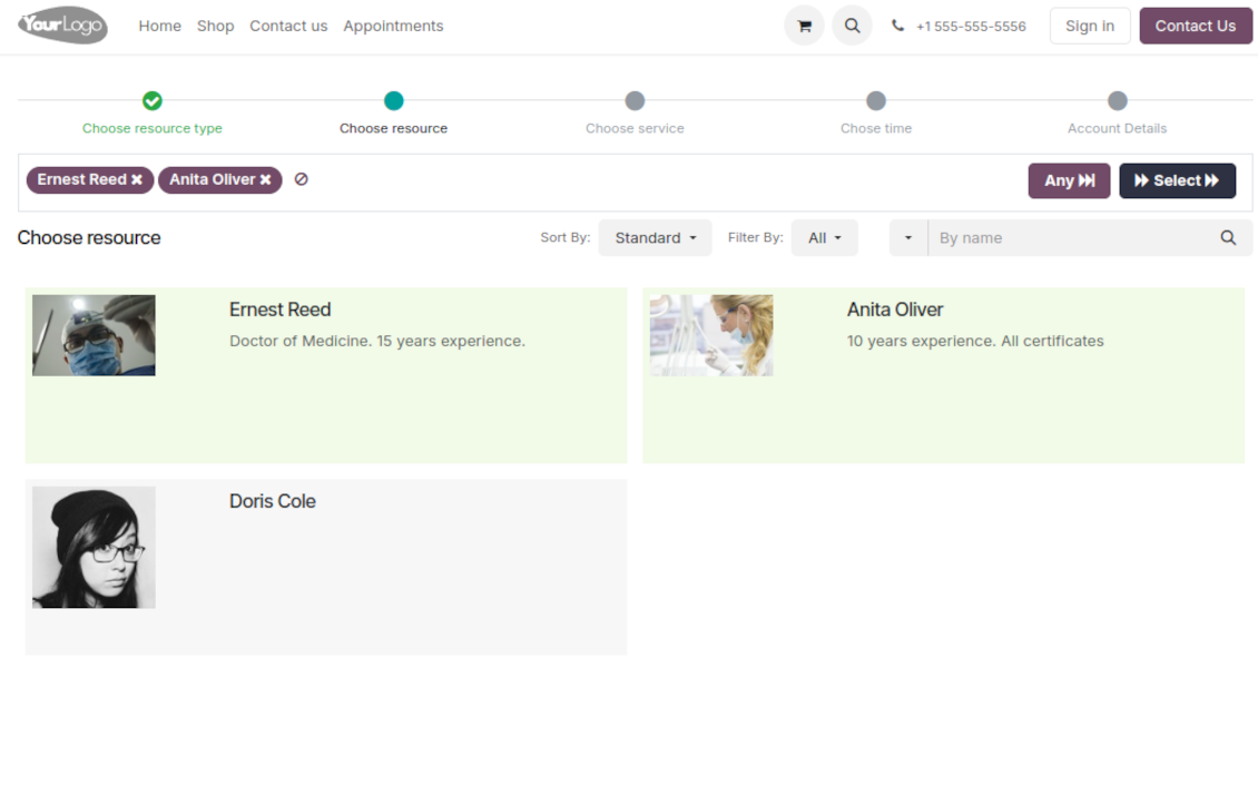 Odoo website resource booking page