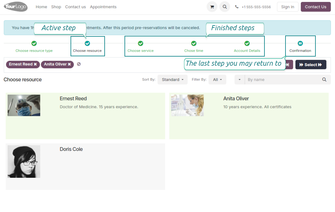 Interactive booking: progress bar