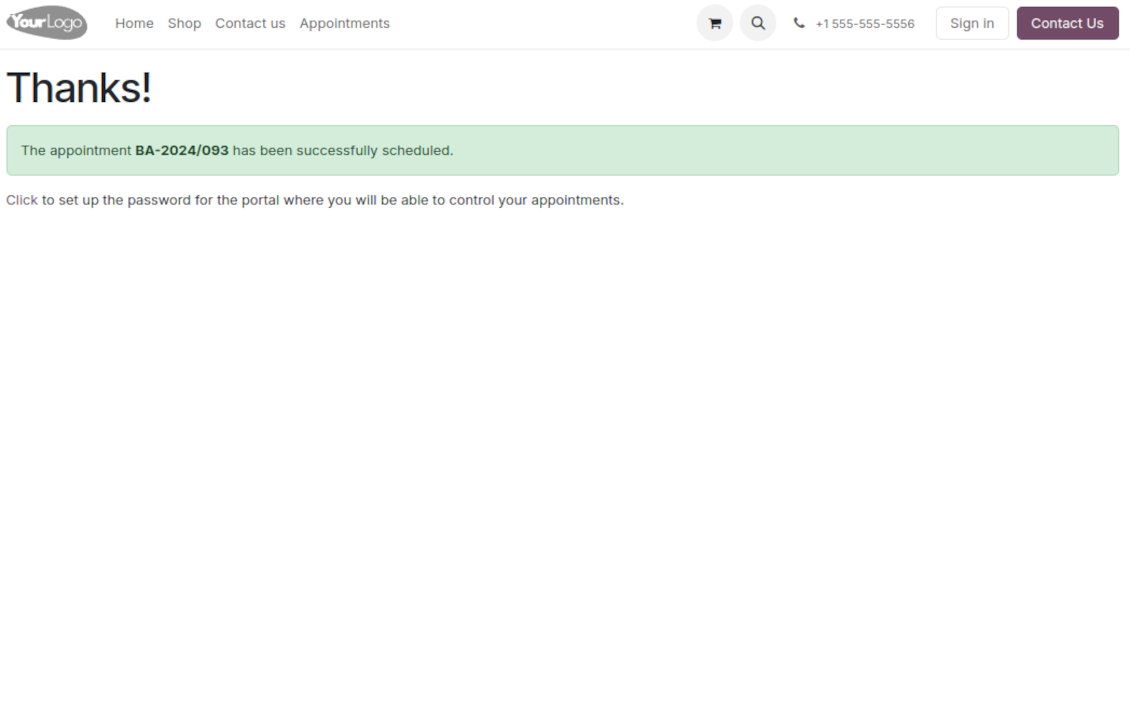 Success appointment page