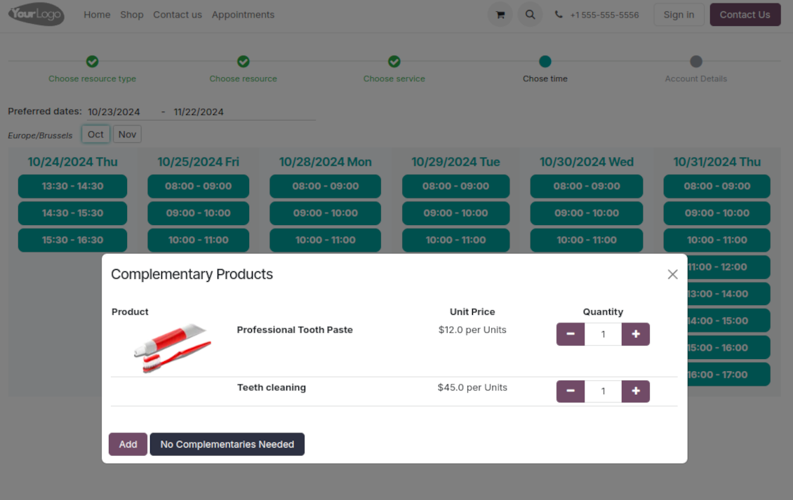 The website suggested products popup