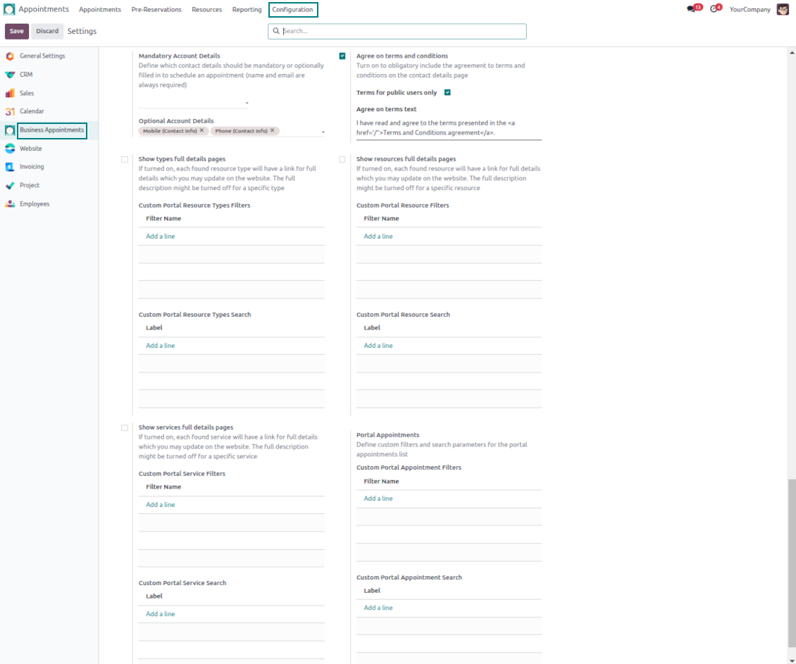 Configuration page: Odoo website-specific options (part 2)