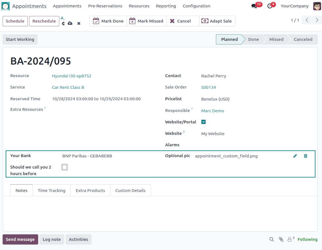 Appointment custom form view