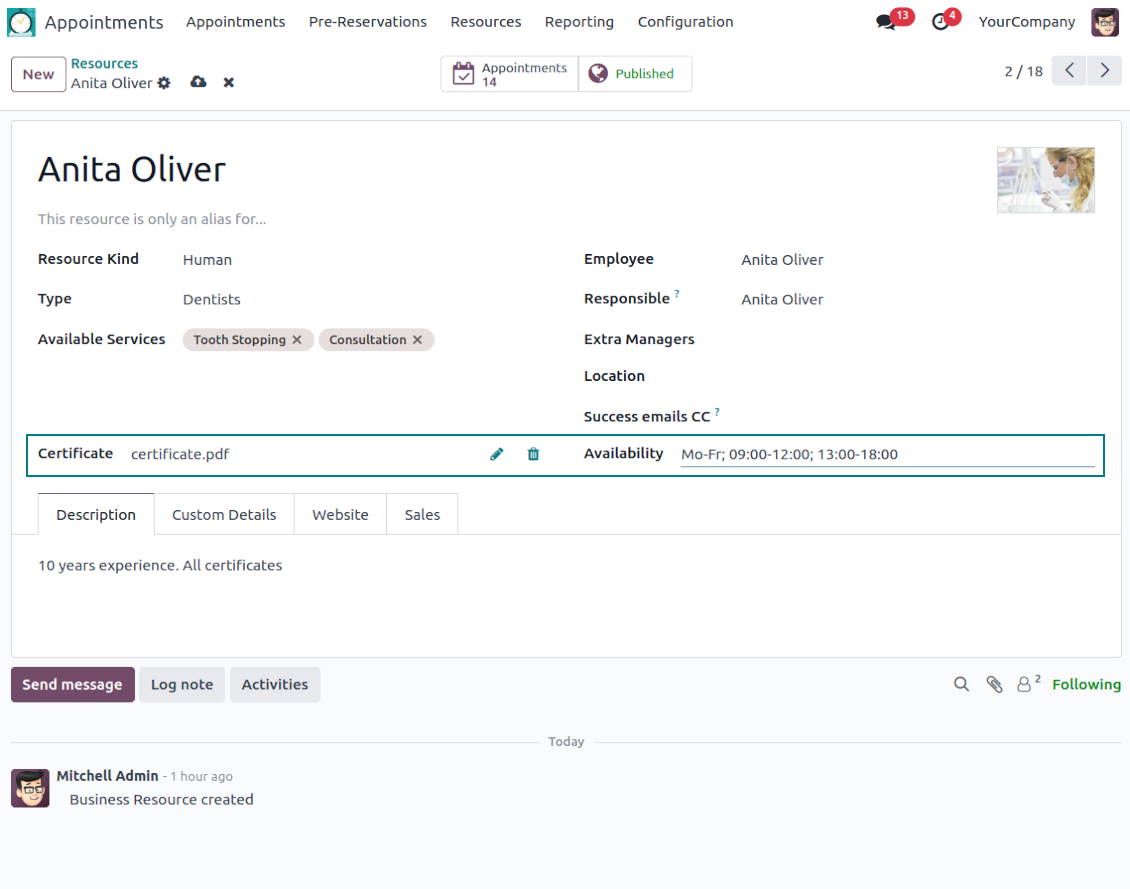 Custom booking details in the Odoo backend