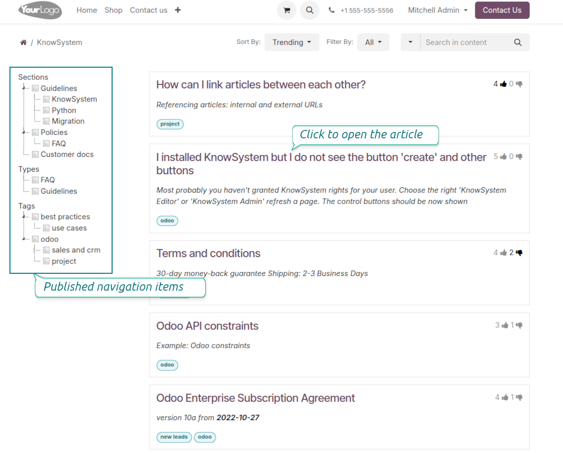 KMS portal and website navigation