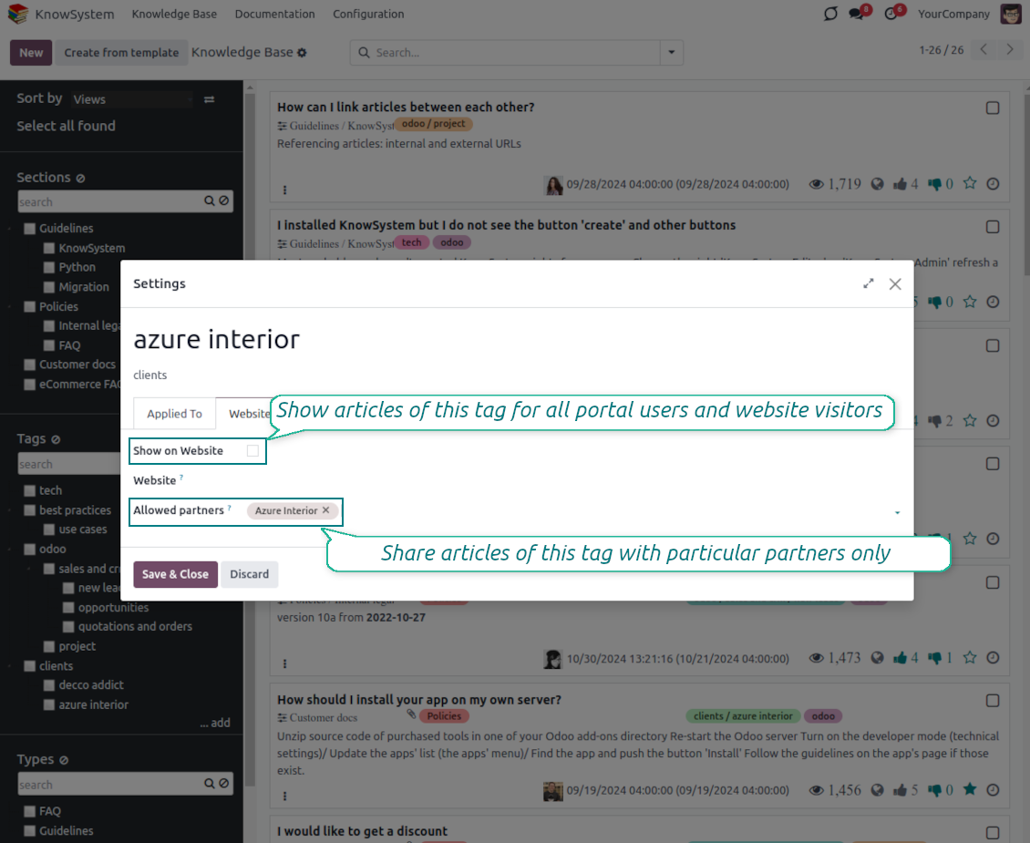 Odoo knowledge tags