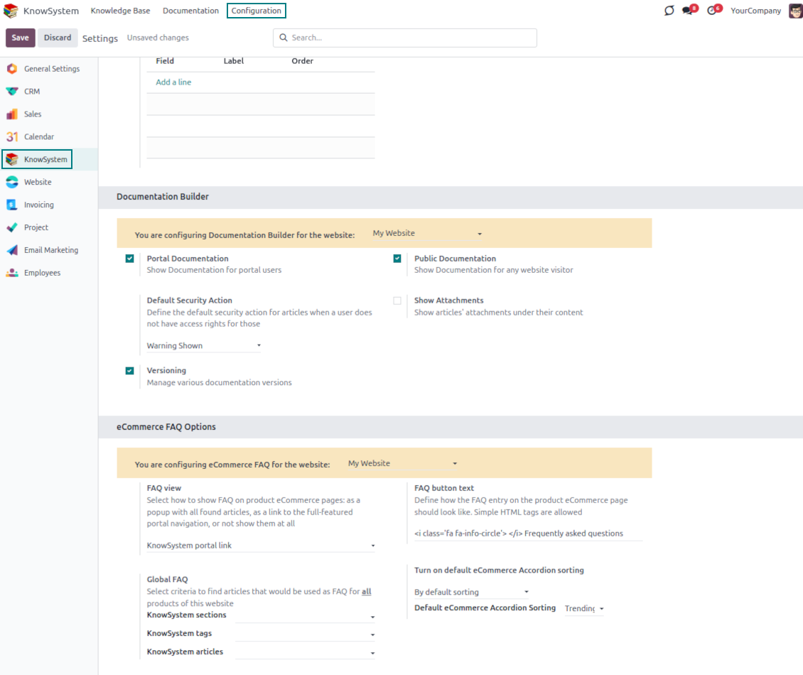 Set up FAQs for Odoo-sold products